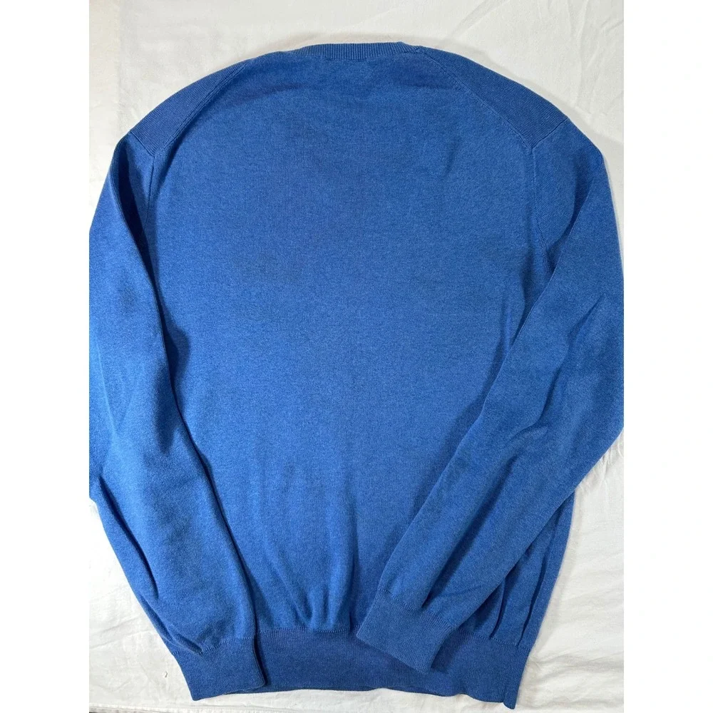 Polo Ralph Lauren Mens Pima Cotton V-Neck Sweater Blue Yellow Pony Small